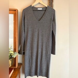 Everlane 100% Cashmere Gray V-Neck Sweater Dress